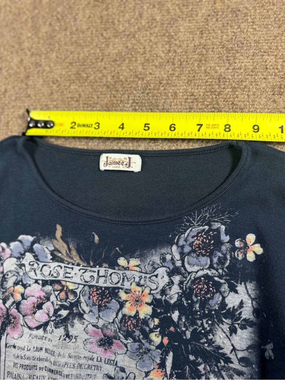 Jamee J Top Black Floral 3/4 Sleeve Embellished Programme Soiree Blouse Lg Boho - Picture 12 of 12